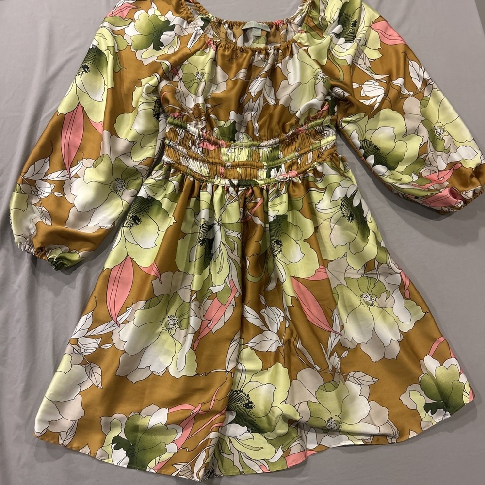 Rye Grass Dress Women's XS Tan Floral Boho Hippie Flowy Romantic‎ Coquette NWT
